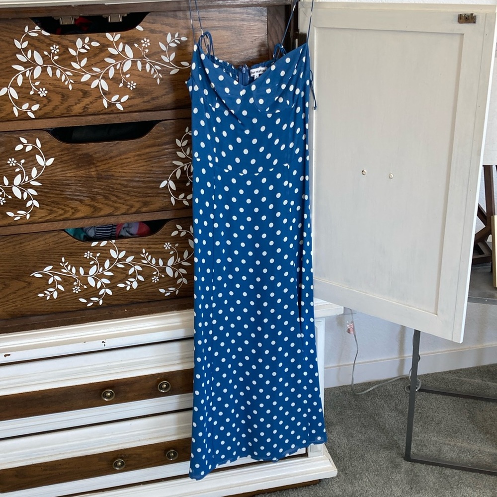 Reformation Juliette Dress blue polka dots